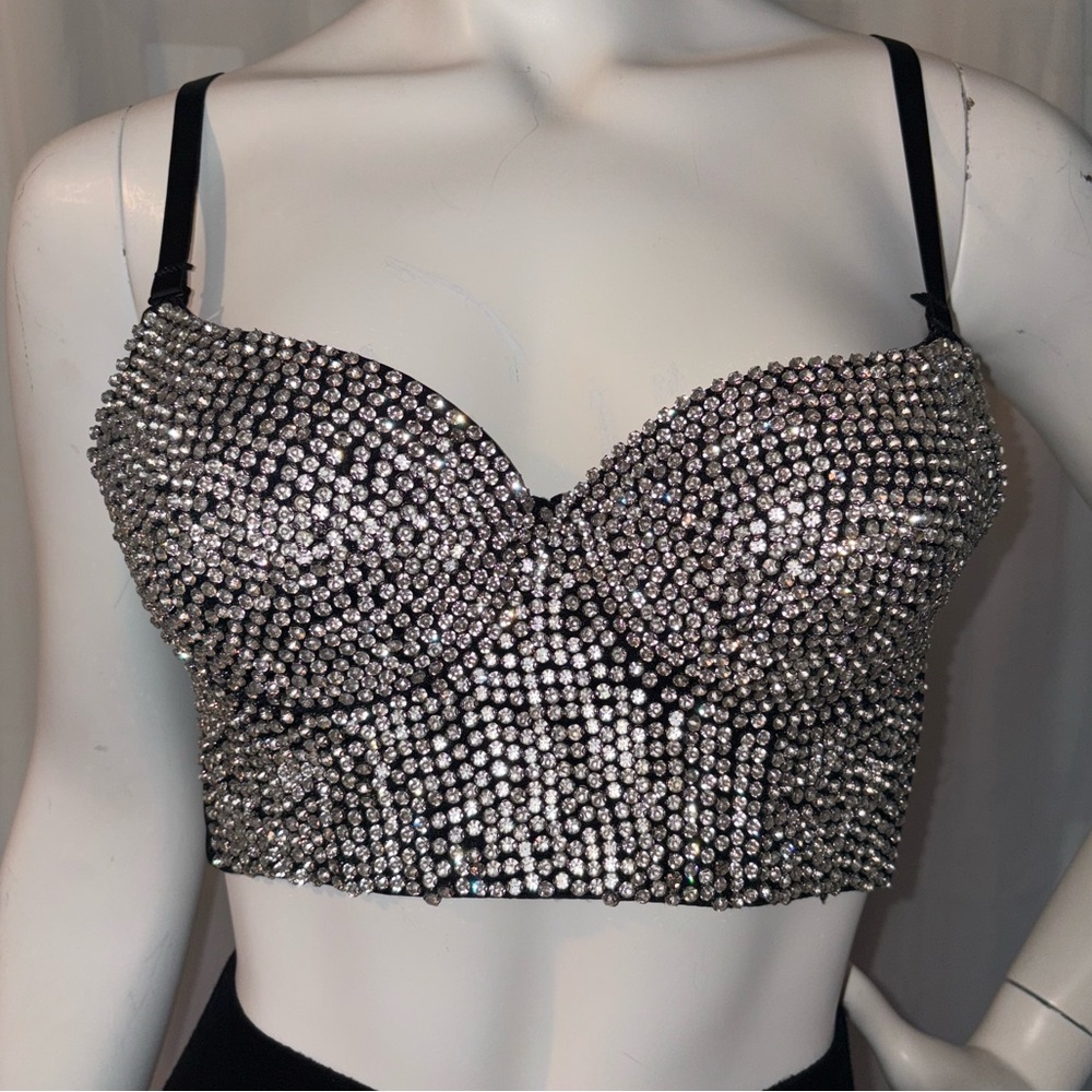 Elegant Black and Silver Rhinestone Luxury Bustier - New with Tags